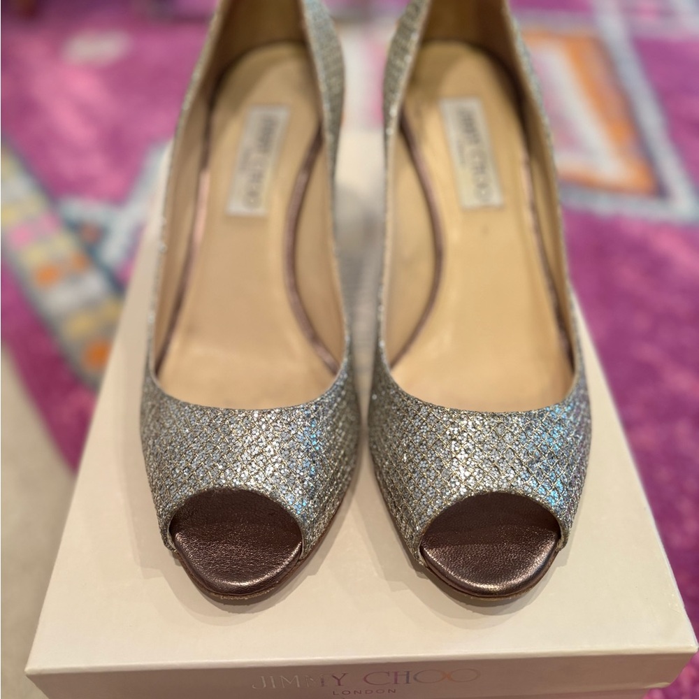 Jimmy Choo Silver Glitter Heels